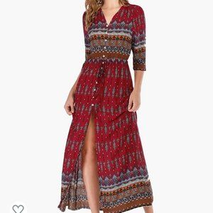Red Boho Midi Dress